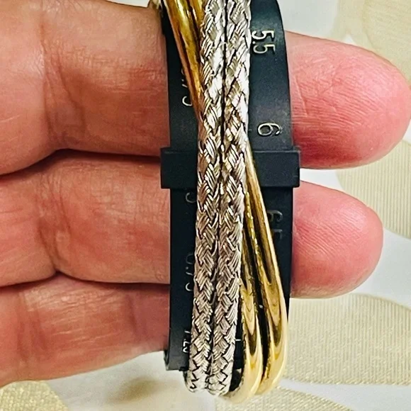 925 Sterling Silver Double Twist Cuff Bracelet Two Tone Italy 23g Sz 6-6.25” - Picture 8 of 10